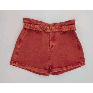 Gilded Intent Buckle Acid Orange Belted Paper Bag Cuffed Shorts Size M  Cotton